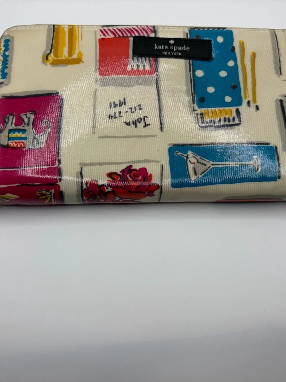 kate spade Cream Wallet with Multicolor Block Print
